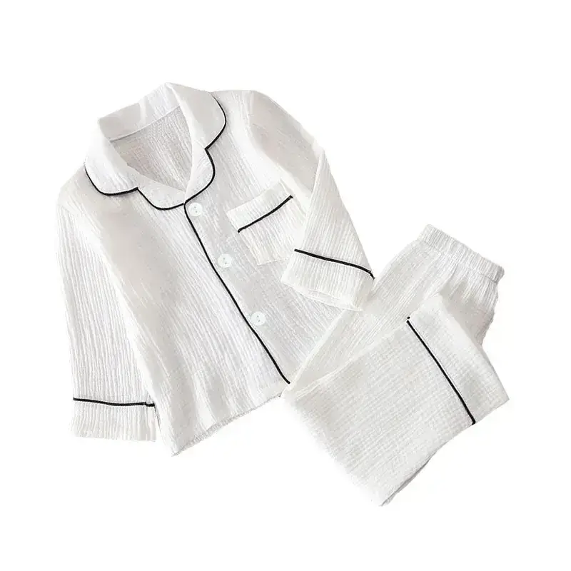 Girls' White Cotton Pajamas Summer Pleated - Image 11
