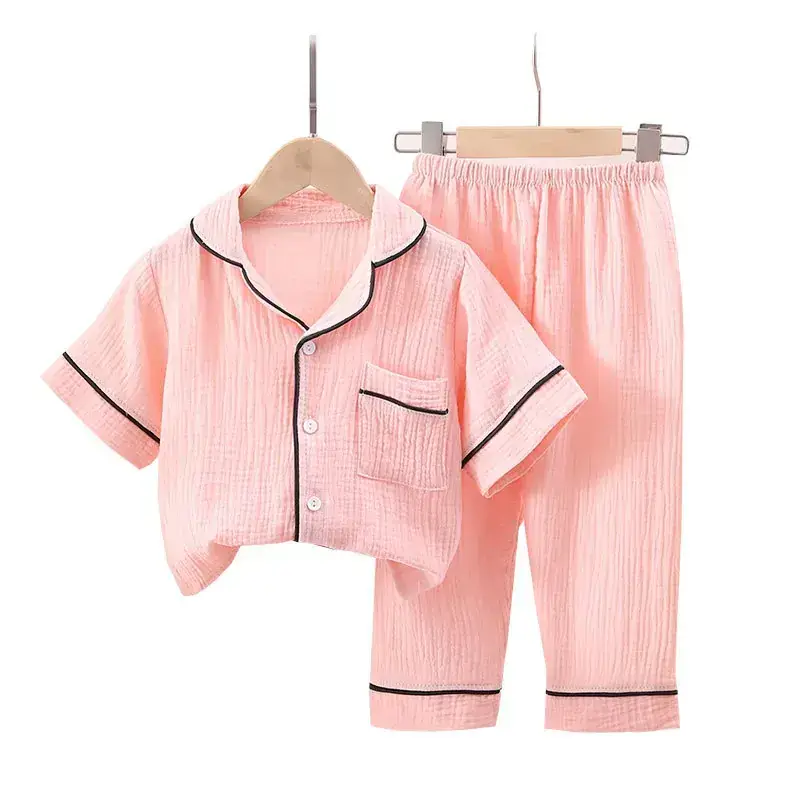 Girls' White Cotton Pajamas Summer Pleated - Image 4