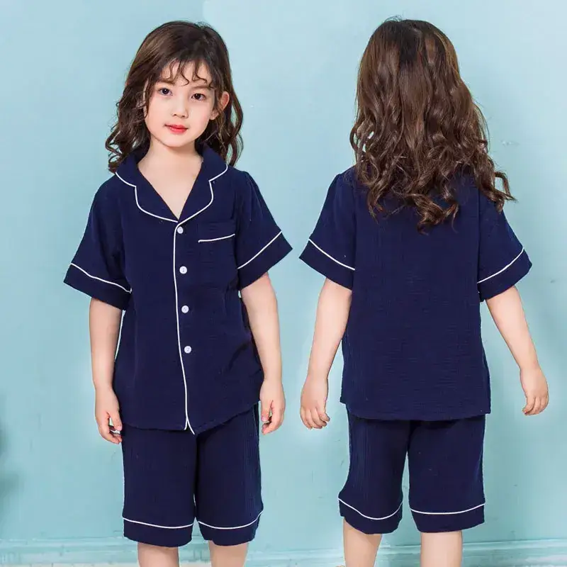 Girls' White Cotton Pajamas Summer Pleated - Image 5