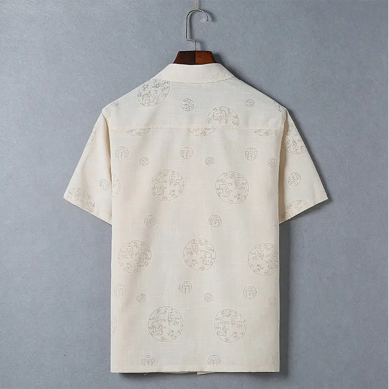 Men's Retro Embroidered Cotton Short Sleeve Tan Coat — feature 7
