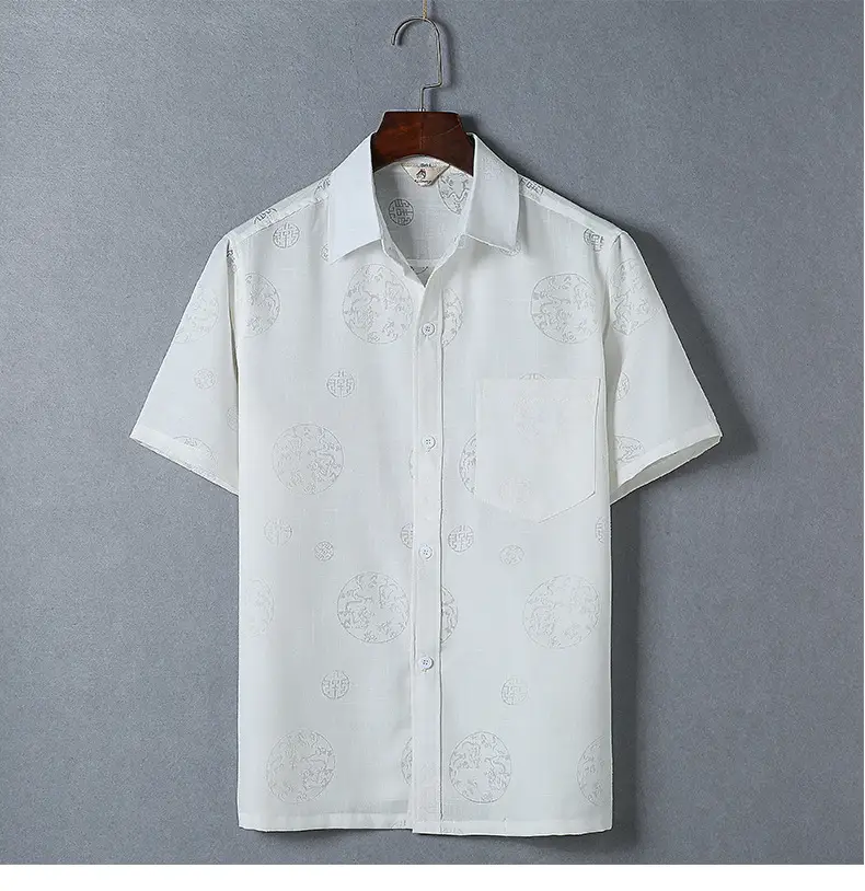 Men's Retro Embroidered Cotton Short Sleeve Tan Coat — feature 8