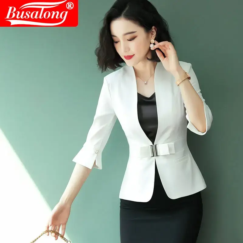 Women's White Sleeveless Blazer Suit with Belt for Office Wear - Image 13