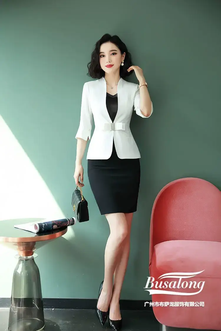 Women's White Sleeveless Blazer Suit with Belt for Office Wear — feature 14