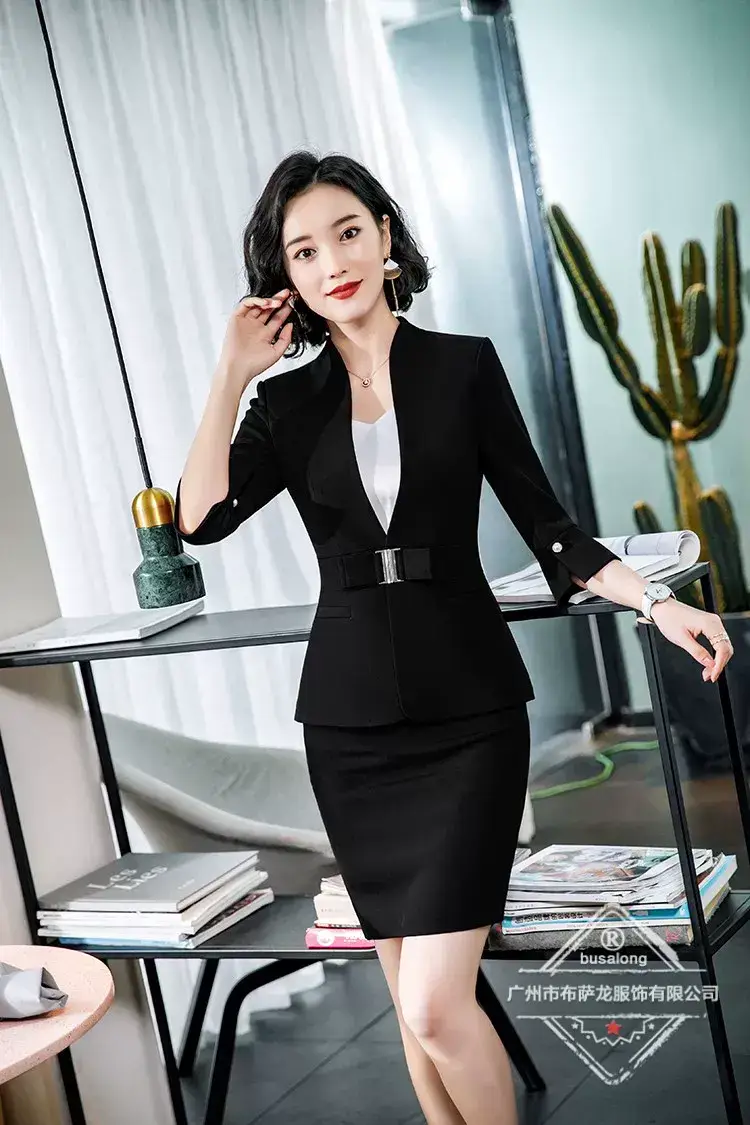 Women's White Sleeveless Blazer Suit with Belt for Office Wear — feature 17