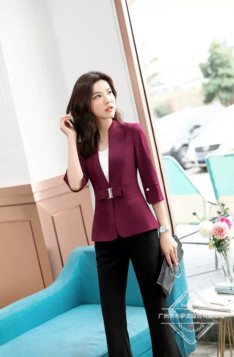 Women's White Sleeveless Blazer Suit with Belt for Office Wear — feature 8