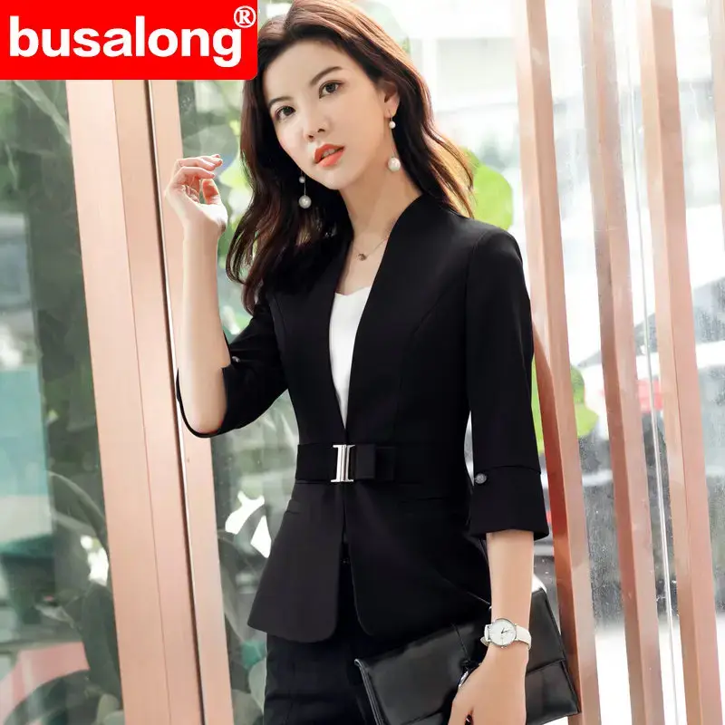Women's White Sleeveless Blazer Suit with Belt for Office Wear - Image 2