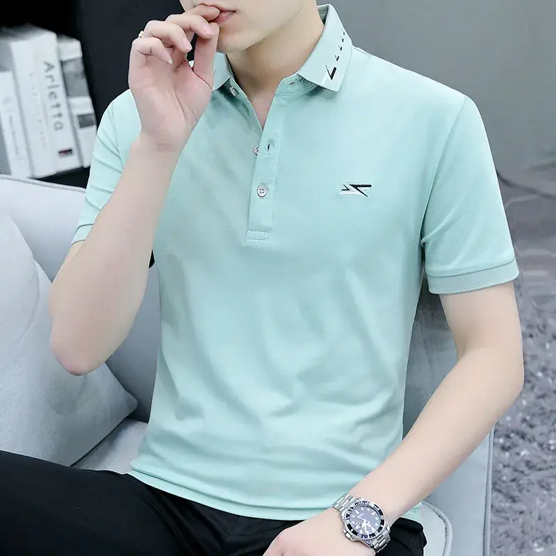 2025 Summer Lapel Polo Shirt for Men Grey Collared - Image 10