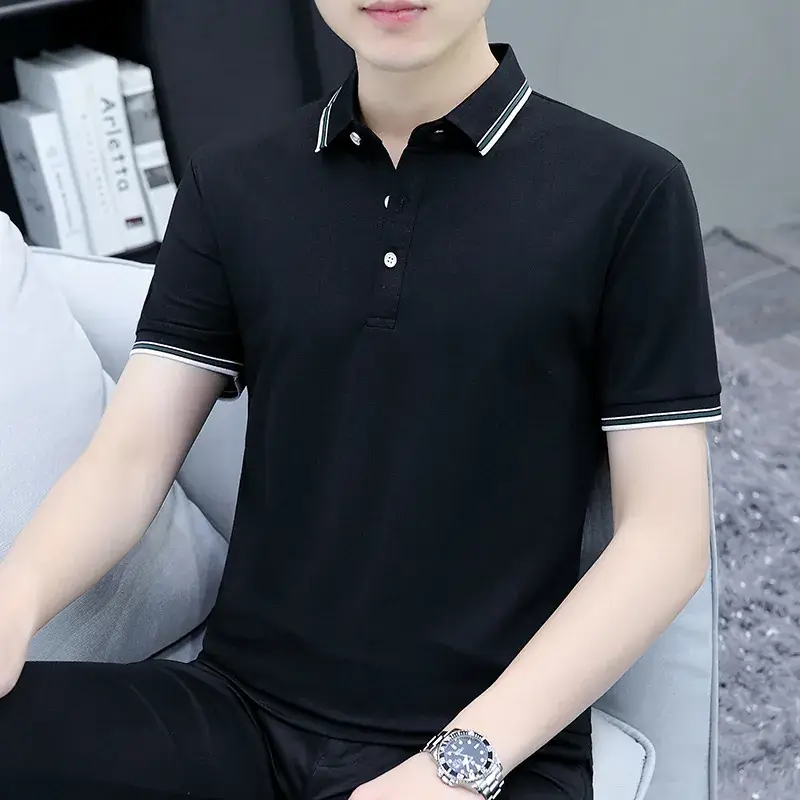 2025 Summer Lapel Polo Shirt for Men Grey Collared - Image 13