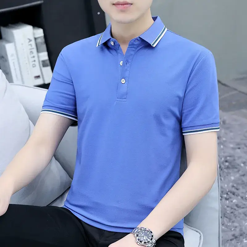 2025 Summer Lapel Polo Shirt for Men Grey Collared - Image 15