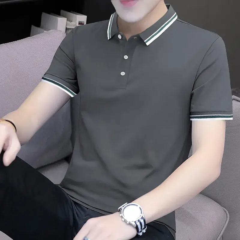 2025 Summer Lapel Polo Shirt for Men Grey Collared - Image 16