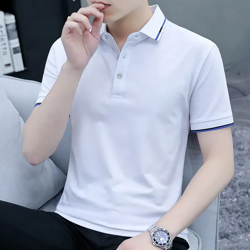 2025 Summer Lapel Polo Shirt for Men Grey Collared - Image 2