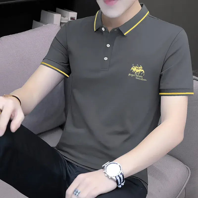 2025 Summer Lapel Polo Shirt for Men Grey Collared - Image 21