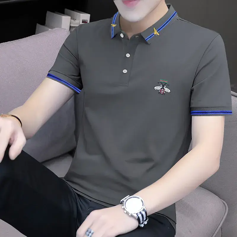 2025 Summer Lapel Polo Shirt for Men Grey Collared - Image 24
