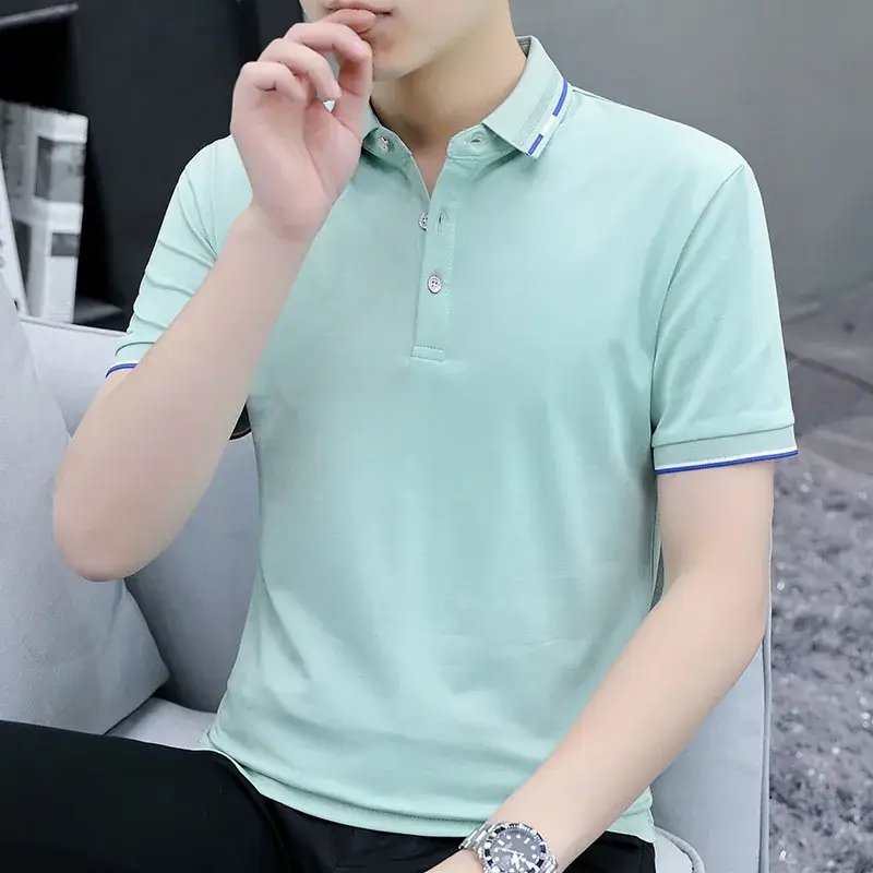 2025 Summer Lapel Polo Shirt for Men Grey Collared - Image 3