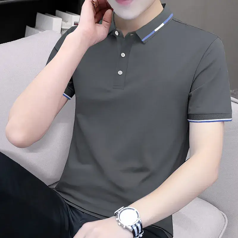 2025 Summer Lapel Polo Shirt for Men Grey Collared - Image 4