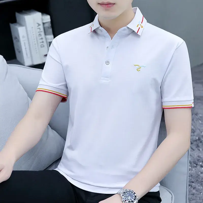 2025 Summer Lapel Polo Shirt for Men Grey Collared - Image 6