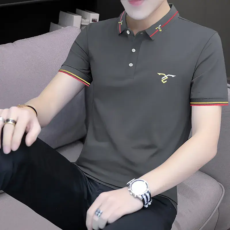 2025 Summer Lapel Polo Shirt for Men Grey Collared - Image 7