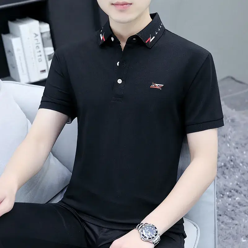 2025 Summer Lapel Polo Shirt for Men Grey Collared - Image 8