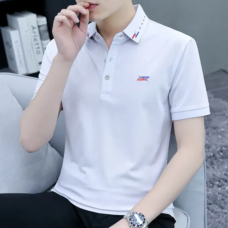 2025 Summer Lapel Polo Shirt for Men Grey Collared - Image 9
