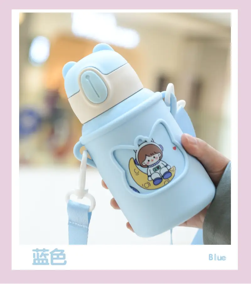 Children's suction tube Cup cartoon double stainless steel thermos cup student silicone sleeve large capacity thermos pot wholesale custom — feature 16
