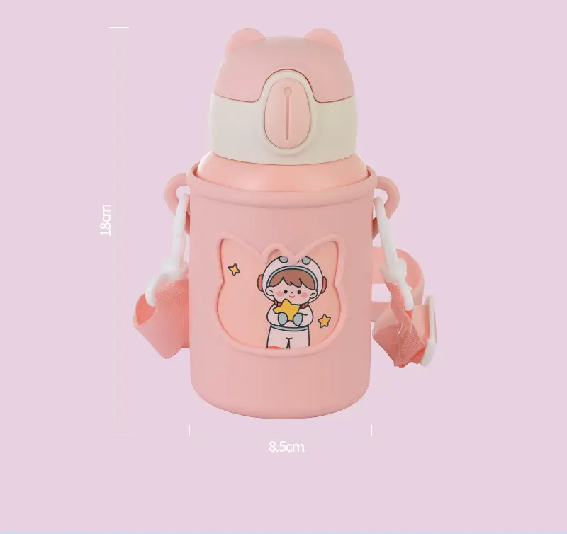 Children's suction tube Cup cartoon double stainless steel thermos cup student silicone sleeve large capacity thermos pot wholesale custom — feature 21