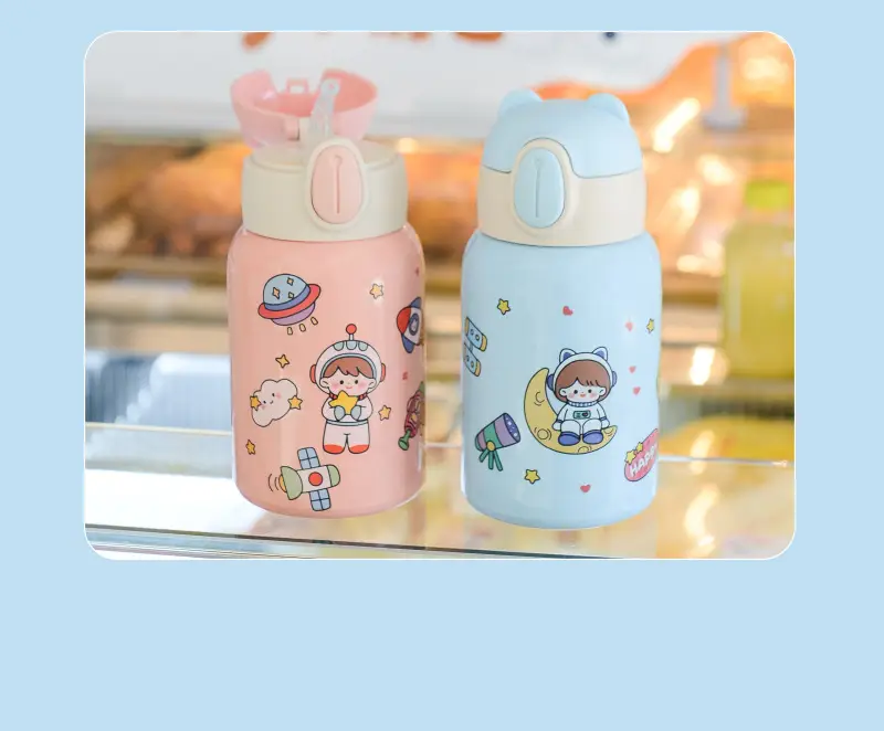 Children's suction tube Cup cartoon double stainless steel thermos cup student silicone sleeve large capacity thermos pot wholesale custom — feature 24