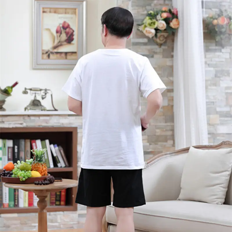 Men's White Cotton Round Neck T-Shirt Short Sleeve Loose Fit - Image 5