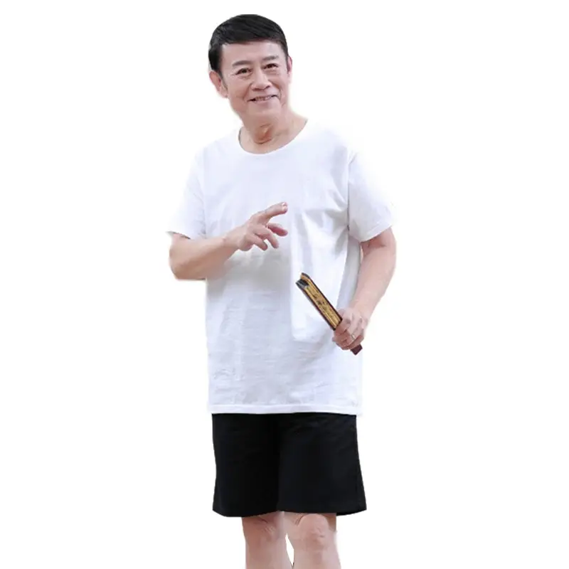 Men's White Cotton Round Neck T-Shirt Short Sleeve Loose Fit - Image 6