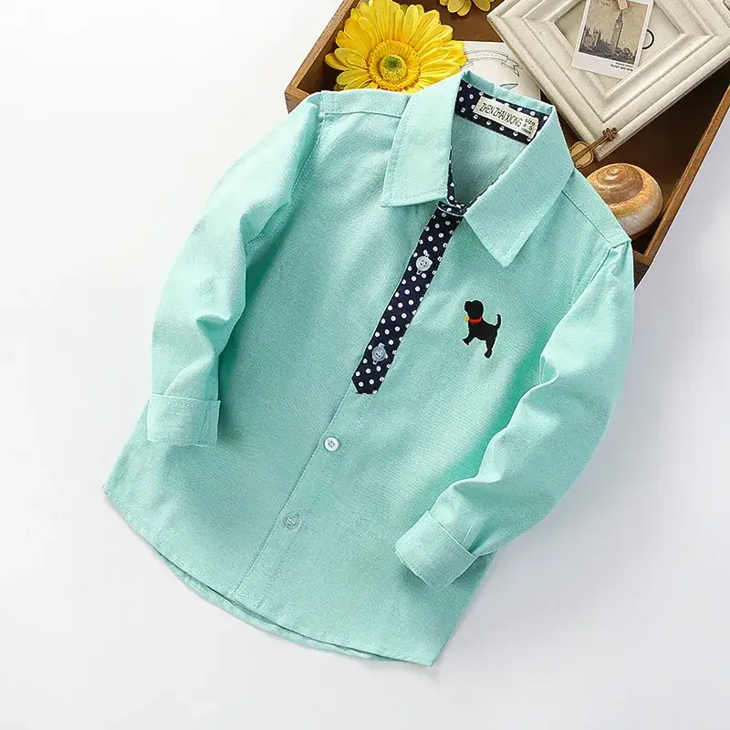 Light Blue Boys Long Sleeve Shirt with Camel Embroidery - Image 5
