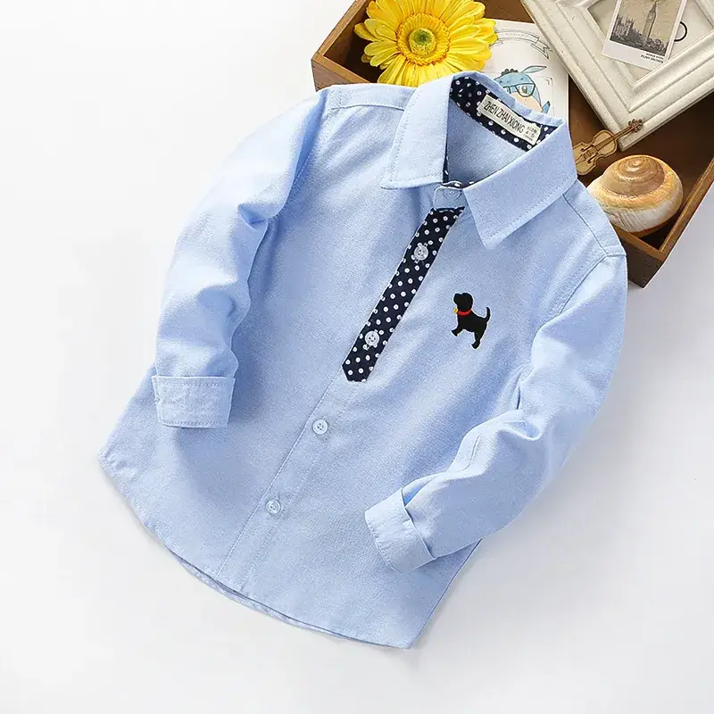 Light Blue Boys Long Sleeve Shirt with Camel Embroidery - Image 6