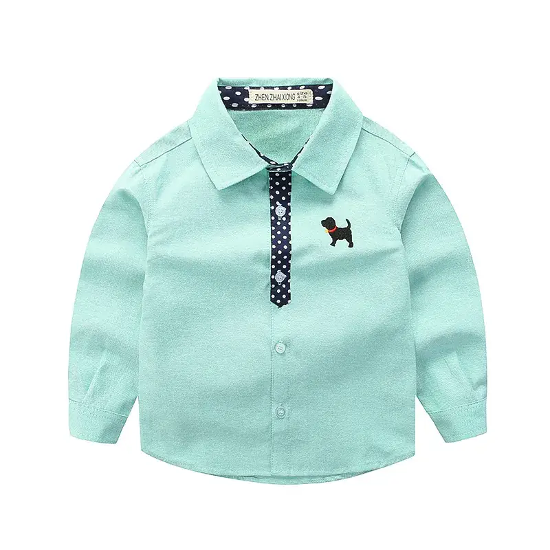 Light Blue Boys Long Sleeve Shirt with Camel Embroidery - Image 2