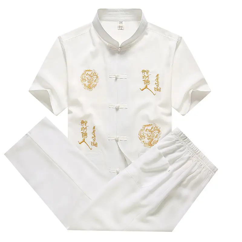 Men Chinese Embroidered Tang Suit Black Plate Buckle - Image 8