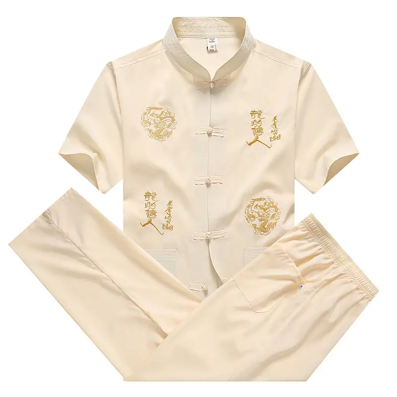 Men Chinese Embroidered Tang Suit Black Plate Buckle - Image 9