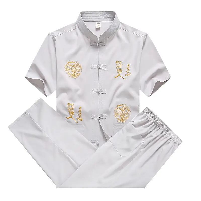 Men Chinese Embroidered Tang Suit Black Plate Buckle - Image 10