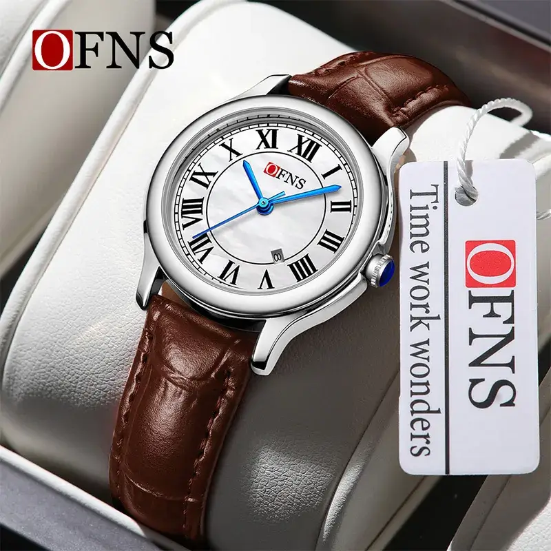 OFNS Women's Luxury Quartz Watch Brown Leather Strap