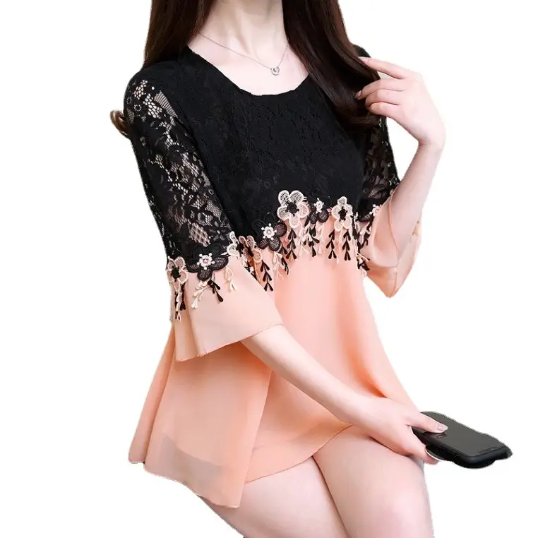 Korean Style Chiffon Lace Shirt Large Women - Image 7