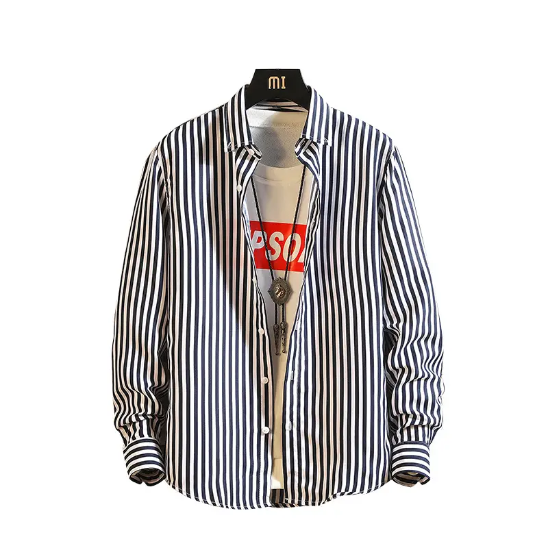 Men's Striped Long Sleeve Shirt with Graphic Print - Image 11
