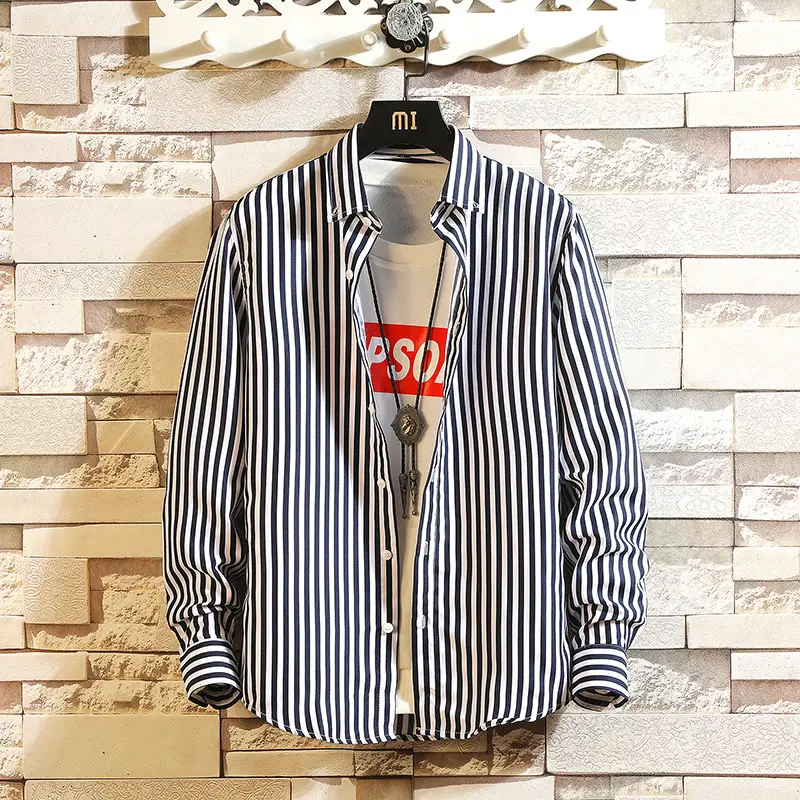 Men's Striped Long Sleeve Shirt with Graphic Print - Image 2