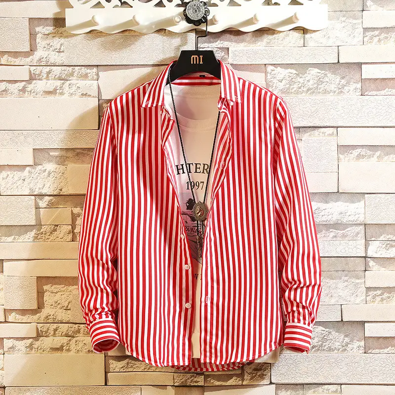 Men's Striped Long Sleeve Shirt with Graphic Print - Image 3