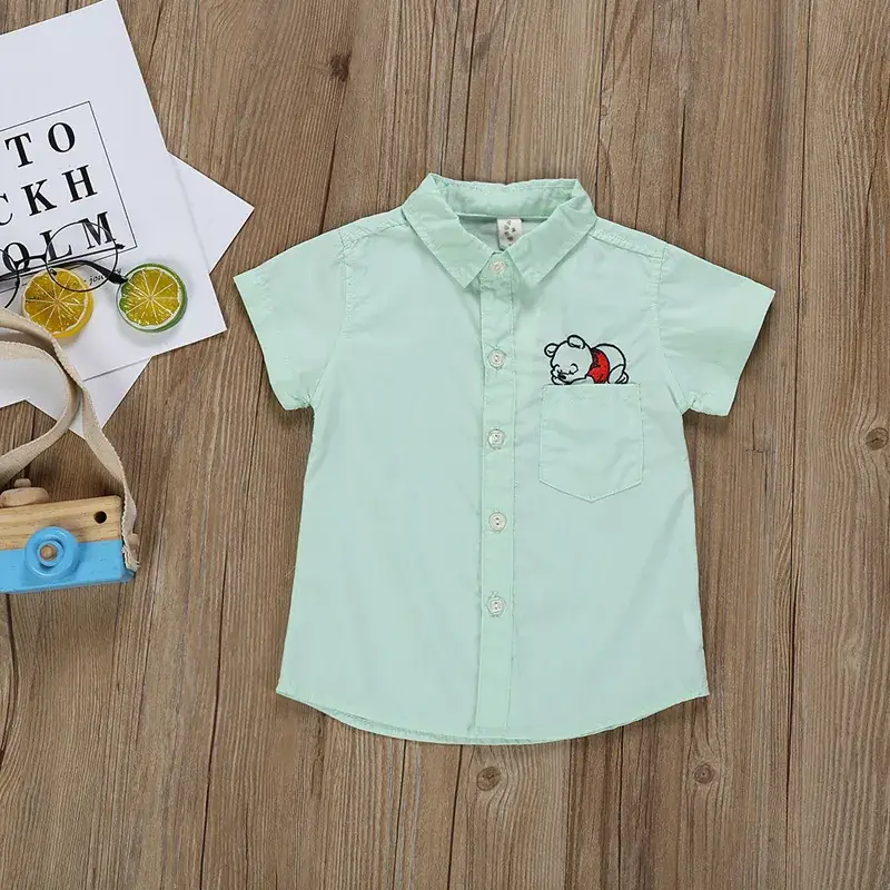 2021 Cartoon Bear Short Sleeve White Shirt for Kids - Image 3