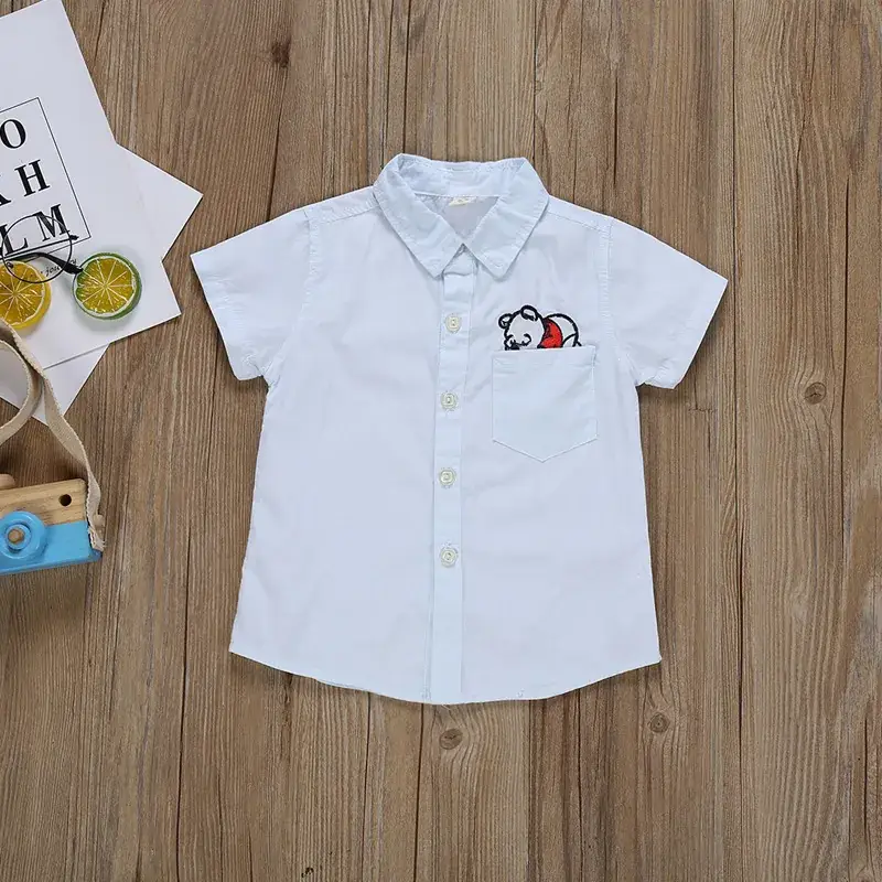 2021 Cartoon Bear Short Sleeve White Shirt for Kids - Image 2