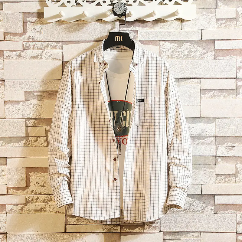 Men's Japanese Small Checkered Long Sleeve Shirt
