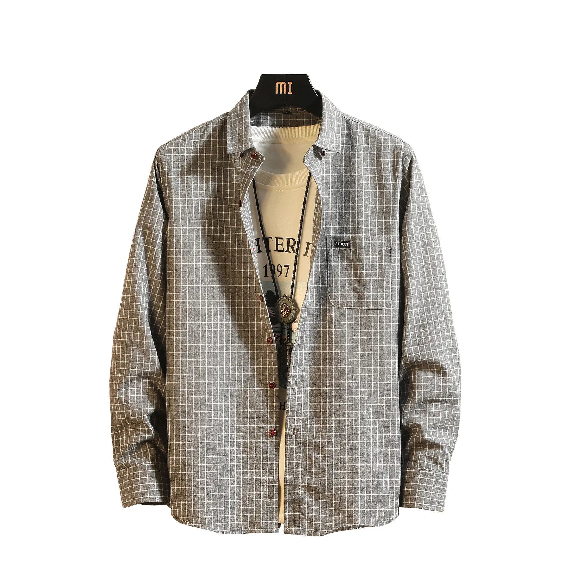 Men's Japanese Small Checkered Long Sleeve Shirt