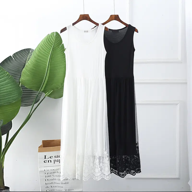 Black Embroidered Long Petticoat Tank Skirt