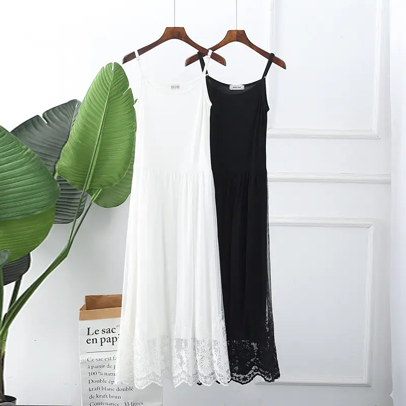 Black Embroidered Long Petticoat Tank Skirt