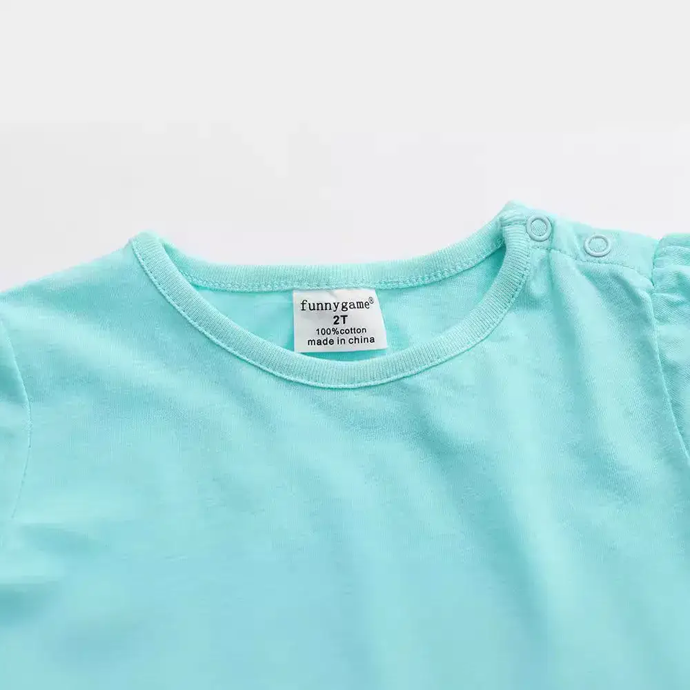 Summer Cotton T-Shirt for Girls Light Blue Cupcake Design