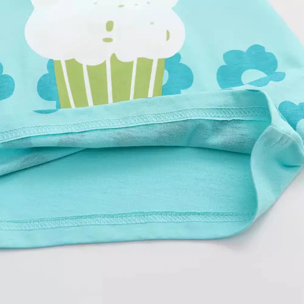 Summer Cotton T-Shirt for Girls Light Blue Cupcake Design