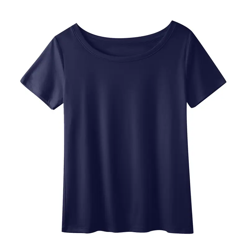 Women's Pink Mercerized Cotton T-Shirt Short Sleeve Round Neck - Image 3