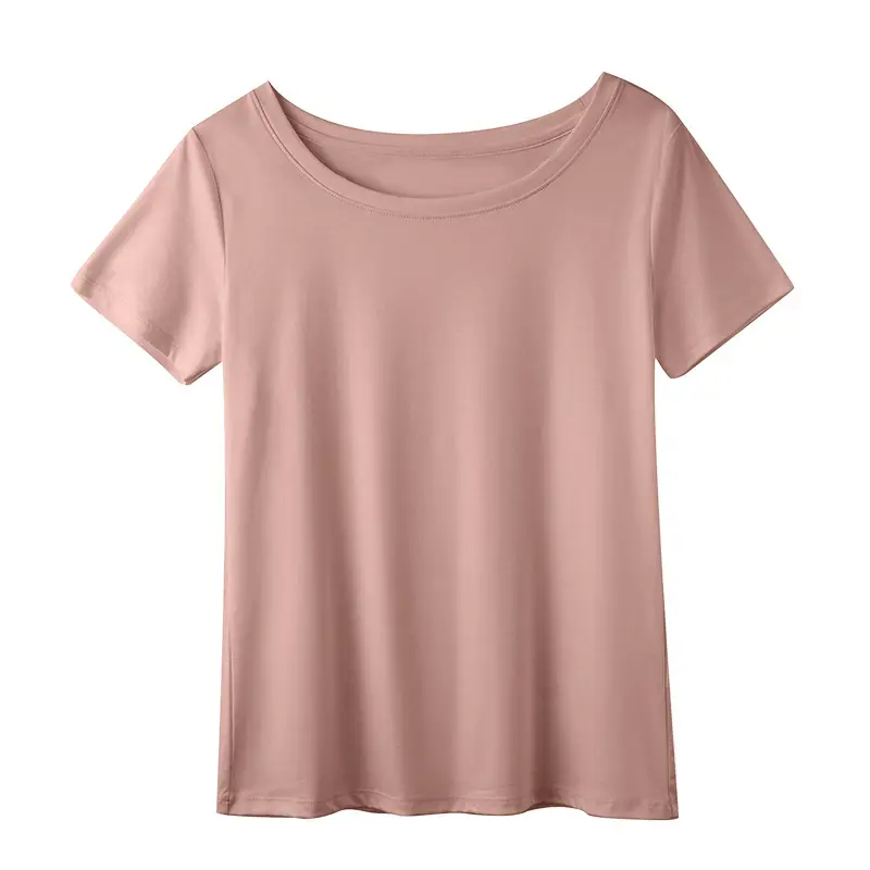 Women's Pink Mercerized Cotton T-Shirt Short Sleeve Round Neck - Image 4
