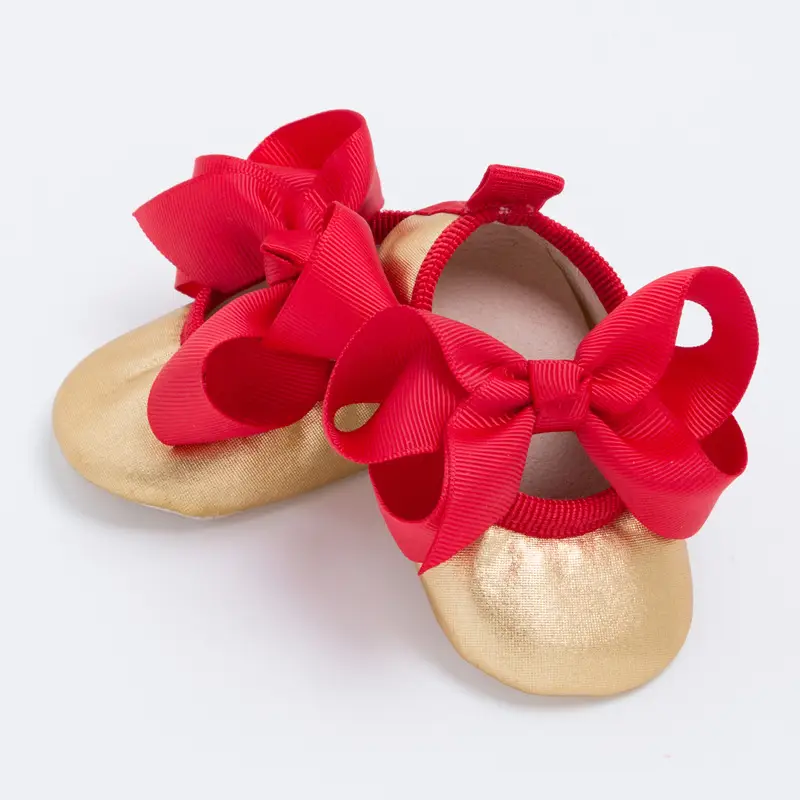 Pink Lace Baby Shoes with Bow & Non-Slip Sole